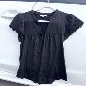 NWT Angels  Black Eyelet Sleeve Blouse M